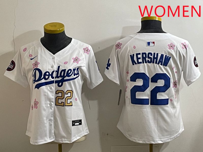 Women Los Angeles Dodgers 22 Kershaw White Sakura Edition 2025 Nike MLB Jersey style 4
